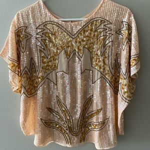 Anthropologie Sequined + Beaded Sheer Blouse